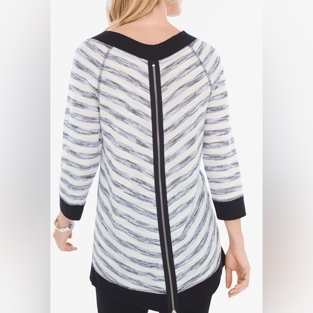 CHICO’S Zenergy Striped Zipper Back Tunic top 3/4 sleeve |Chicos Size 1 US 8-10